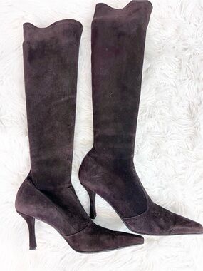 STUART WEITZMAN BROWN SUEDE PULL ON HEELED BOOTS WOMENS SZ 8.5